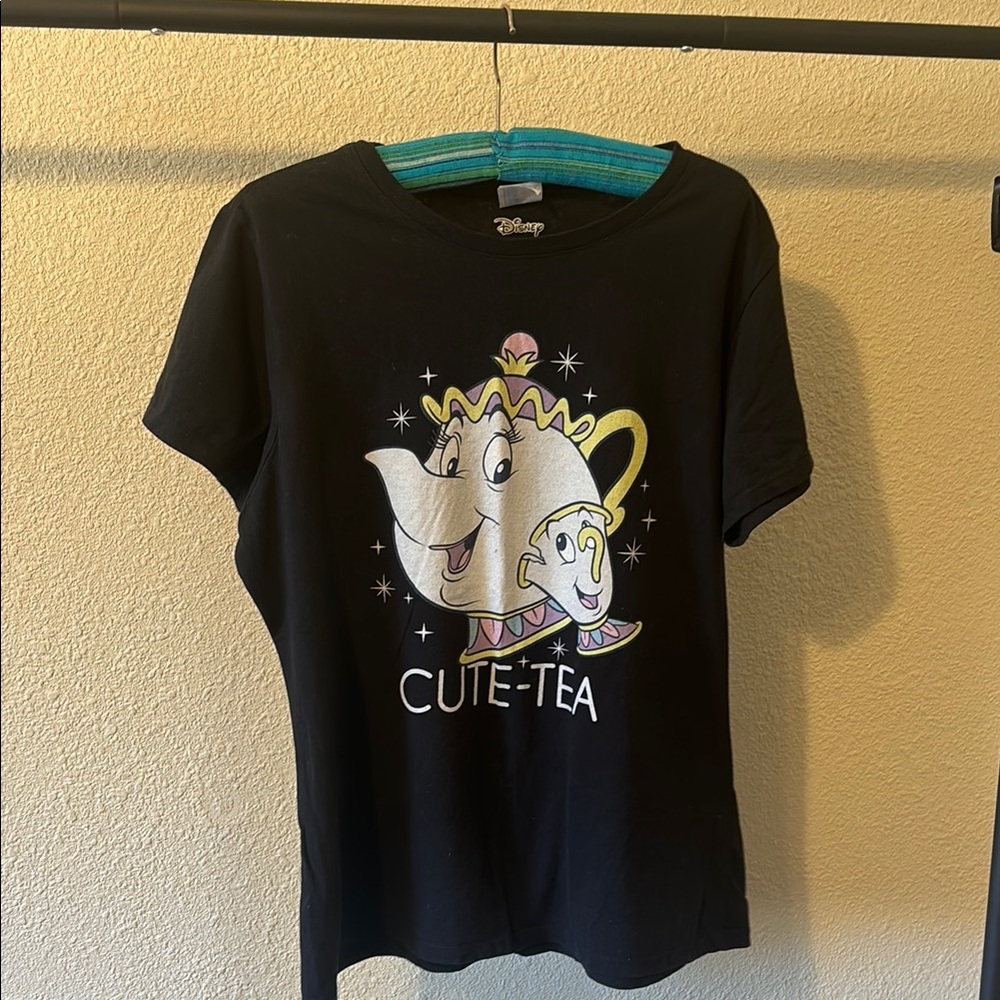 Disney Black and White Short Sleeve Tee with Teapot Design